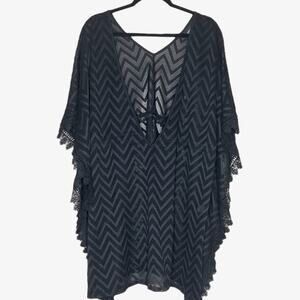 Spiaggia Dolce Black Zigzag Sheer Lace Crocheted Swimsuit Cover Up 3X Boho Beach